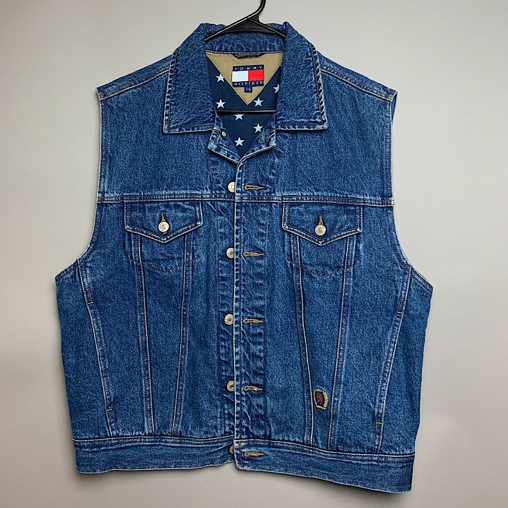 Vintage Tommy Hilfiger Jean Vest Blue White